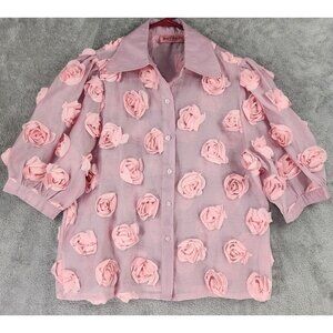 The Retreat Collection Shirt Womens Large Pink Floral Button Up Short Sleeve